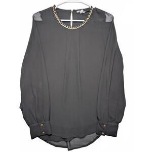Naked Zebra Gold Chain Neck Sheer Long Sleeve Blouse Womens Medium